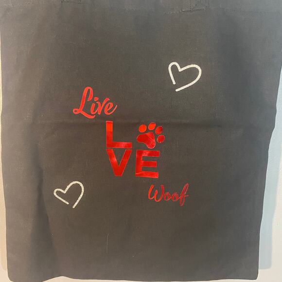 Live Love Woof Black & Red Dog Lovers 12X12 Tote Bag Women - Picture 4 of 4